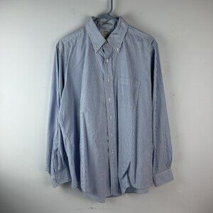 Brooks Brothers Makers Shirt Mens 16.5 Blue Striped Button Down Made USA